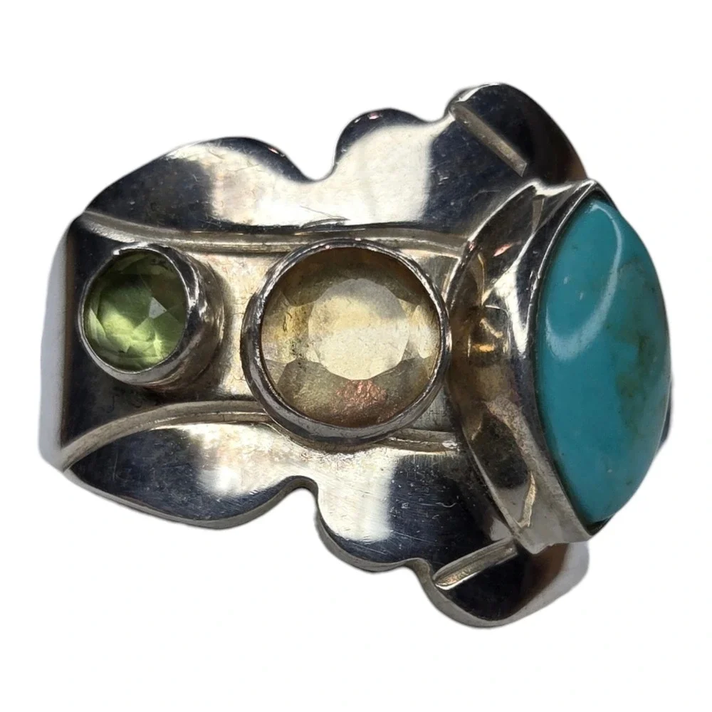 Desert Rose Trading Ring Sterling Silver Size 6.75 Turquoise Multi Gemstone Band